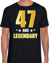 47 and legendary verjaardag cadeau t-shirt / shirt - zwart - gouden en witte letters - voor heren - 47 jaar verjaardag kado shirt / outfit L