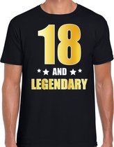 18 and legendary verjaardag cadeau t-shirt / shirt - zwart - gouden en witte letters - voor heren - 18 jaar verjaardag kado shirt / outfit 2XL