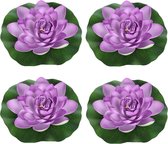 4x Paarse drijvende kunst waterlelie bloemen 18 cm - Tuinaccessoires - Vijverbenodigdheden - Vijverdecoratie - Nep/kunst bloemen/planten - Waterlelies