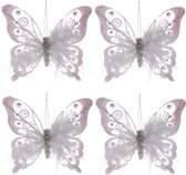 4x Witte decoratie vlinders op clip 15 cm - Woondecoratie/hobby/kerstboomversiering vlinders