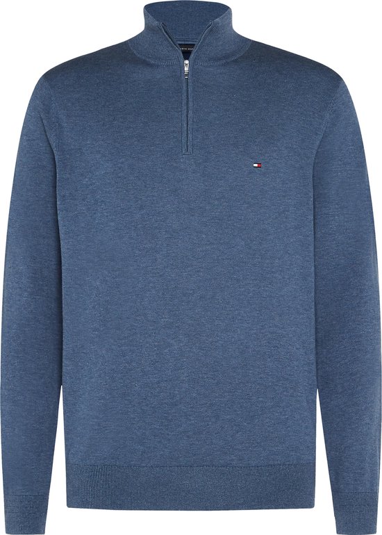 Tommy Hilfiger trui met rits (katoen/kasjmier/zijde) - jeansblauw melange -  Maat: XL | bol