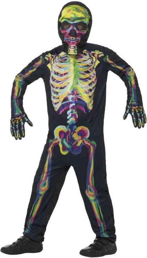 Glow in the dark skelet skinsuit kinderen - maat T