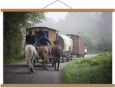 Schoolplaat – Paarden en Karren - 90x60cm Foto op Textielposter (Wanddecoratie op Schoolplaat)