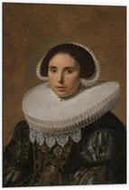 Dibond - Oude meesters - Portret van een vrouw, Frans Hals, ca. 1635 - 60x90cm Foto op Aluminium (Met Ophangsysteem)