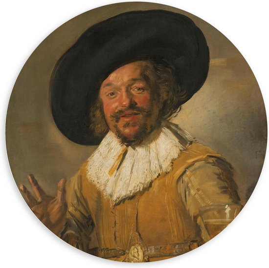 Forex Wandcirkel - Oude meesters - De vrolijke drinker, Frans Hals, ca. 1628 - ca. 1630 - 100x100cm Foto op Wandcirkel (met ophangsysteem)