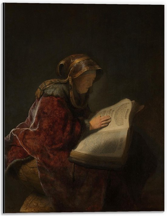 Dibond - Oude meesters - Oude lezende vrouw, Rembrandt van Rijn, 1631 - 30x40cm Foto op Aluminium (Wanddecoratie van metaal)