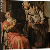Dibond - Oude meesters - Tobit en Anna met het bokje, Rembrandt van Rijn, 1626 - 80x80cm Foto op Aluminium (Met Ophangsysteem)
