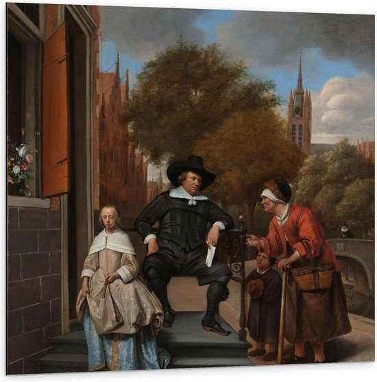Dibond - Oude meesters - De burgemeester Delft en dochter, Jan Havicksz. Steen - 100x100cm Foto op Aluminium (Wanddecoratie van metaal)