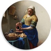 Forex Wandcirkel - Oude meesters - Het melkmeisje, Johannes Vermeer, ca. 1660 - 50x50cm Foto op Wandcirkel (met ophangsysteem)