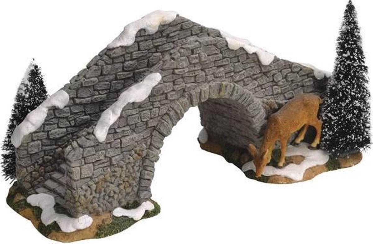 LuVille Kerstdorp Miniatuur Brug met Hert - L24 x B11,5 x H13 cm – foto 4