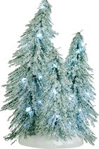 Luville - 3 Snowy trees on base white light h19cm - Kersthuisjes & Kerstdorpen
