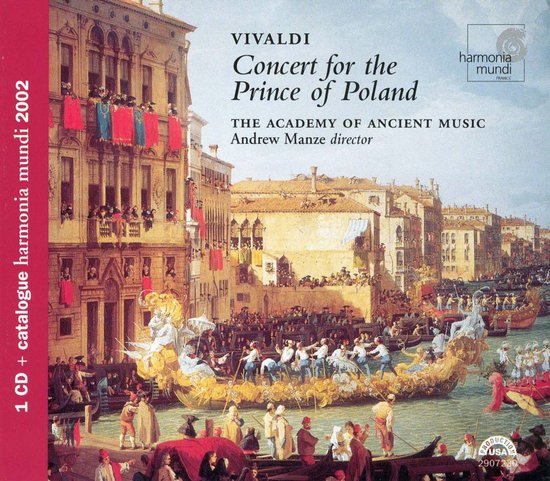 Vivaldi - Concert for the Prince of Poland, CD-hoes met een schilderij van een Venetiaans kanaal vol boten en gebouwen.