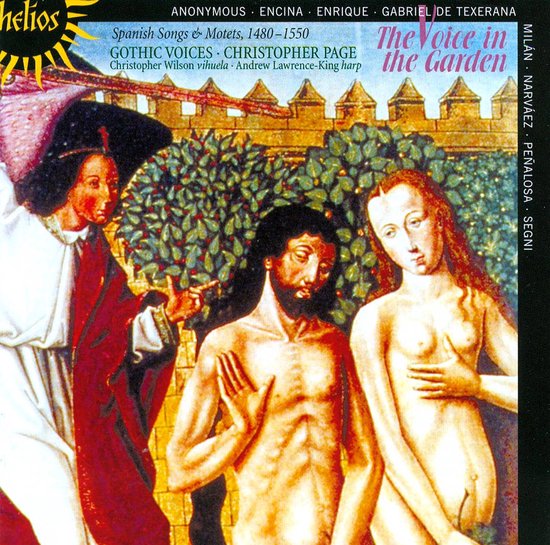 Albumhoes met schilderij van Adam, Eva en een engel, met tekst 'The Voice in the Garden'.