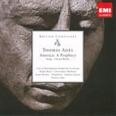 CD hoes voor 'Thomas Adès: America: A Prophecy' met een close-up van een stenen gezicht, EMI CLASSICS.
