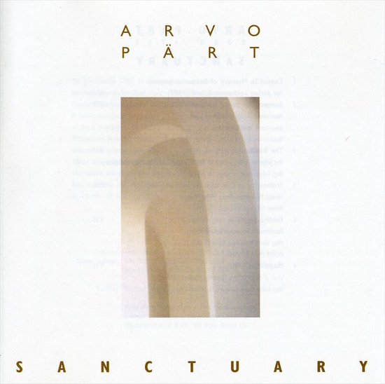 Albumcover met de titel 'PART: SANCTUARY' in witte letters op een witte achtergrond met een abstracte, beige afbeelding van een boogvorm.