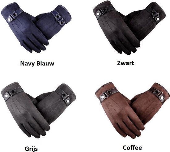 Luxe Winter Handschoenen Met Touch Tip Gloves - Anti-Slip - Touchscreen Gloves - Voor Fiets/Scooter/Sporten/Wandelen - One-Size - Suede Met Heerlijk Warme Fleece Voering - Winterhandschoenen - Heren - Blauw - AA Commerce