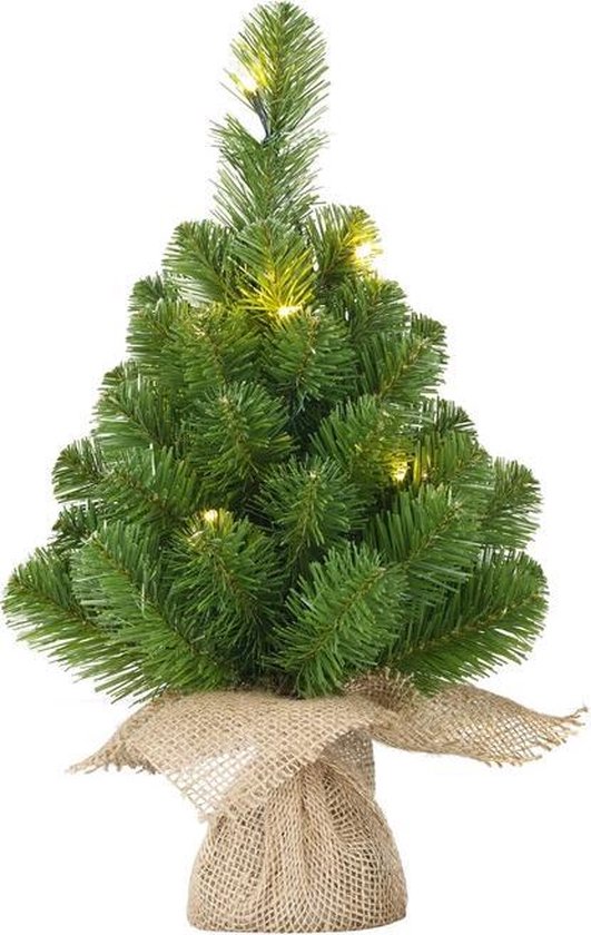 2x Mini kunst kerstbomen met 10 groene Led lampjes 45 cm - Kunst... |  bol.com