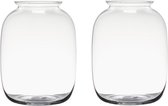 Set van 2x stuks transparante home-basics vaas/vazen van glas 25 x 19 cm - Bloemen/takken/boeketten vaas voor binnen gebruik