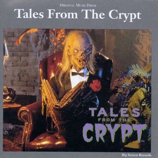 Een zombie in smoking met een rode roos leest een boek. De tekst 'Tales From The Crypt' staat onderaan.