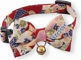 Necoichi kattenhalsband kimono strik - rood - verstelbaar van 25-36cm - kattenhalsband - halsbandje
