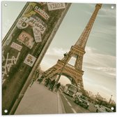 Tuinposter – Eiffeltoren, Parijs (Schuin) - 80x80cm Foto op Tuinposter  (wanddecoratie voor buiten en binnen)
