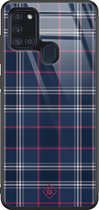 Samsung A21s hoesje glass - Tartan blauw | Samsung Galaxy A21s  case | Hardcase backcover zwart