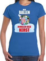 Rinkelende Kerstbal shirt / Kerst t-shirt Mijn ballen rinkelen deze Kerst blauw voor dames - Kerstkleding / Christmas outfit M