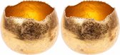 Set van 2x stuks theelichthouders/waxinelichthouders glas goud metaal 10 cm - Windlichtjes/kaarsenhouders