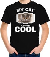 Britse korthaar katten / poezen t-shirt my cat is serious cool zwart voor kinderen XL (158-164)