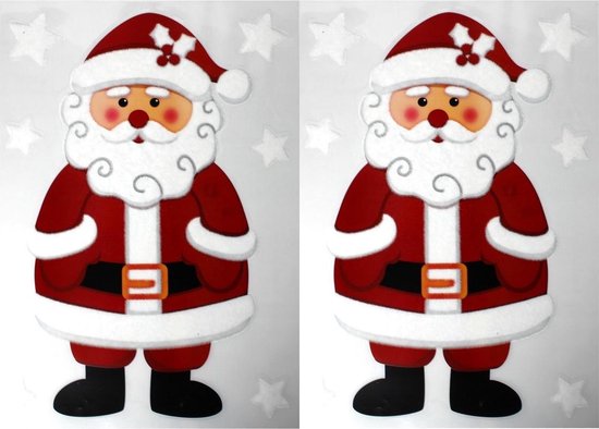 2x Kerst raamversiering raamstickers kerstman 28,5 x 40 cm - Raamversiering/raamdecoratie stickers