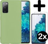 Hoesje Geschikt voor Samsung S20 FE Hoesje Siliconen Case Hoes Met 2x Screenprotector - Hoes Geschikt voor Samsung Galaxy S20 FE Hoes Cover Case - Groen