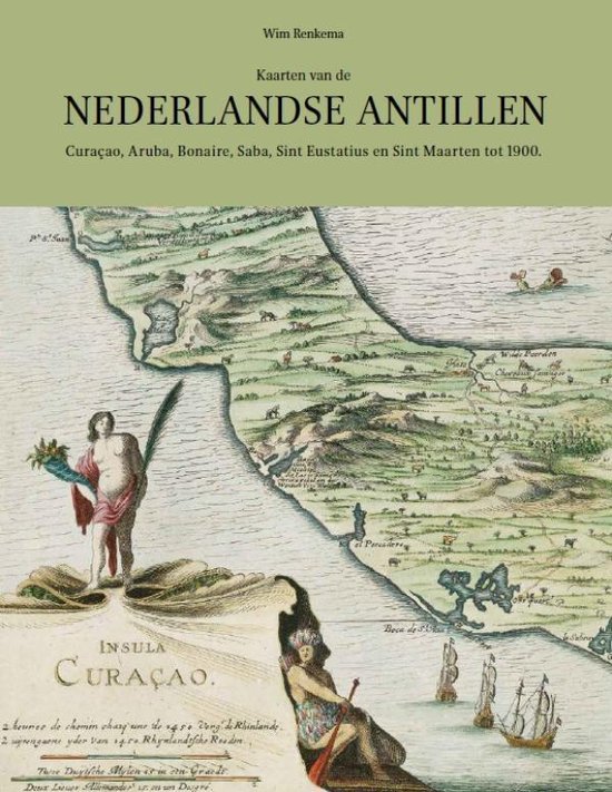 Kaart van Curaçao, Aruba en Bonaire, met illustraties en tekst.