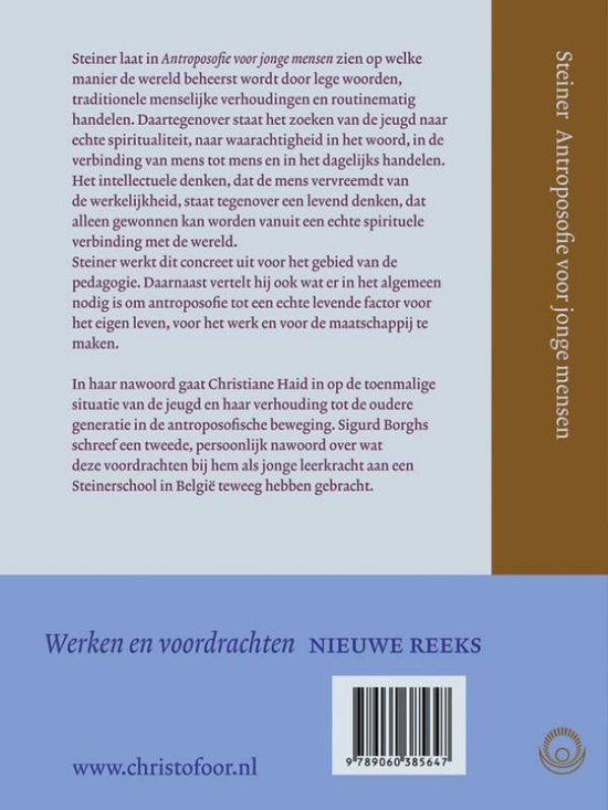 Boekomslag met tekst in het Nederlands en Frans. Titel: Steiner Antroposofie voor jonge mensen.