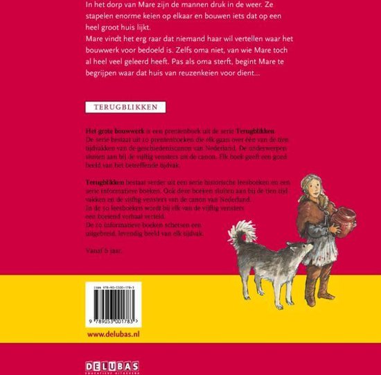 Een meisje met een wolfshond, op een roze achtergrond. Tekst over het boek.