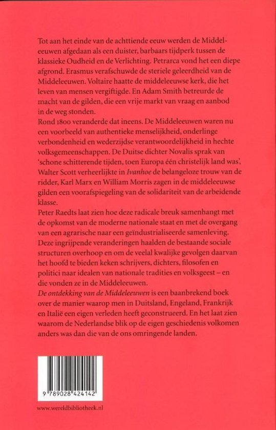 Achterkant boek 'De ontdekking van de Middeleeuwen' door Peter Raedts.
