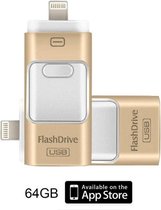 DrPhone Flashdrive 64 GB USB Stick 3 in 1 Flashdrive - OTG USB 3.0 + Micro USB + lightning iPhone - Android - Tablet Opslag - Goud