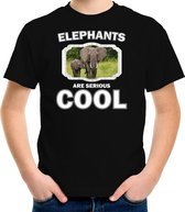 Dieren olifant met kalf t-shirt zwart kinderen - elephants are serious cool shirt - cadeau shirt olifant/ olifanten liefhebber L (146-152)