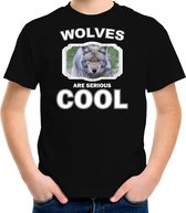 Dieren wolven t-shirt zwart kinderen - wolves are serious cool shirt  jongens/ meisjes - cadeau shirt wolf/ wolven liefhebber M (134-140)