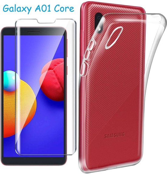 Samsung Galaxy A01 Core Hoesje siliconen TPU Back case + 2x Glazen  Screenprotector | bol.com