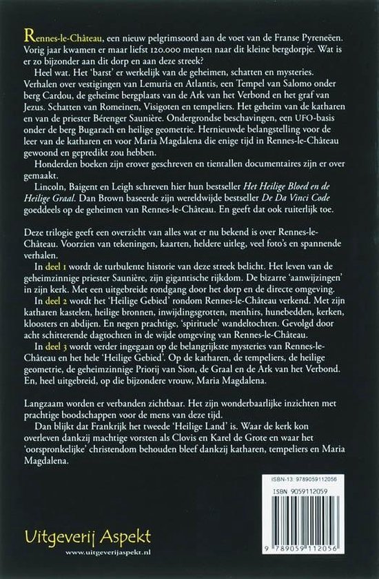 Achterkant boek 'De geheime boodschappen van Rennes-le-Château', met tekst en ISBN-barcode.
