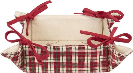 Clayre & Eef Broodmand 35x35x8 cm Rood Beige Katoen Vierkant Ruit Hert Cadeau keuken