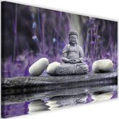 Schilderij Boeddha bij water, 2 maten, paars, Premium print