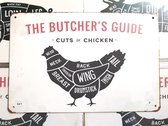 Butcher's guide | kip | metalen wandbord | bbq | 20 x 30cm | binnen en buiten