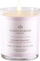 Plantes & Parfums Natuurlijke Pioenroos Soja wax Geurkaars (tevens handcrème) - Bloemige Geur - 180g - 40u