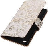 Wicked Narwal | Lace bookstyle / book case/ wallet case Hoes voor sony Xperia C4 Wit
