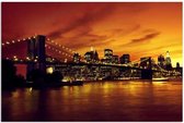 Schilderij - Brooklyn Bridge, New York, in het avondrood