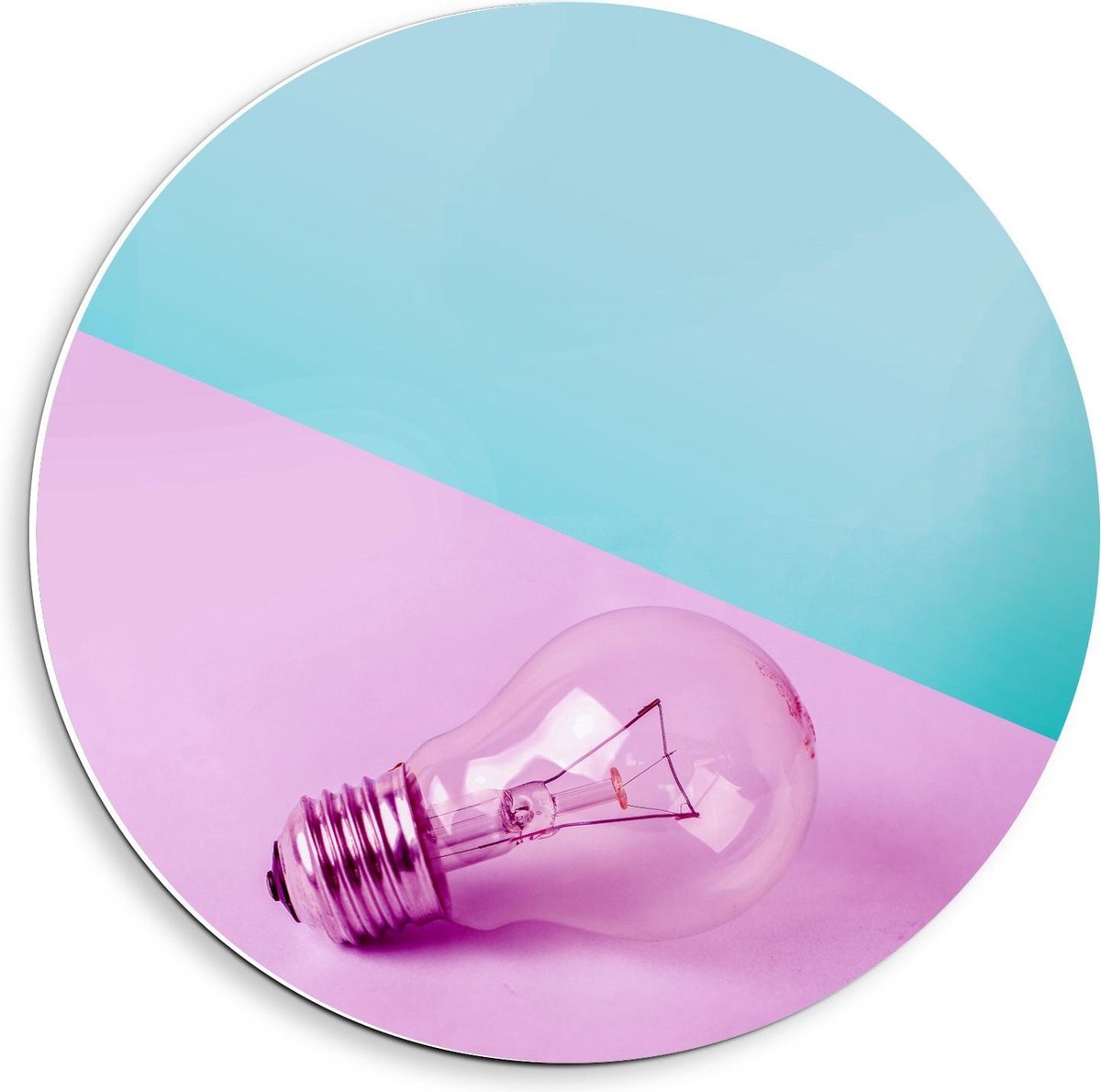 Forex Wandcirkel - Paarse Gloeilamp - 40x40cm Foto op Wandcirkel (met ophangsysteem)