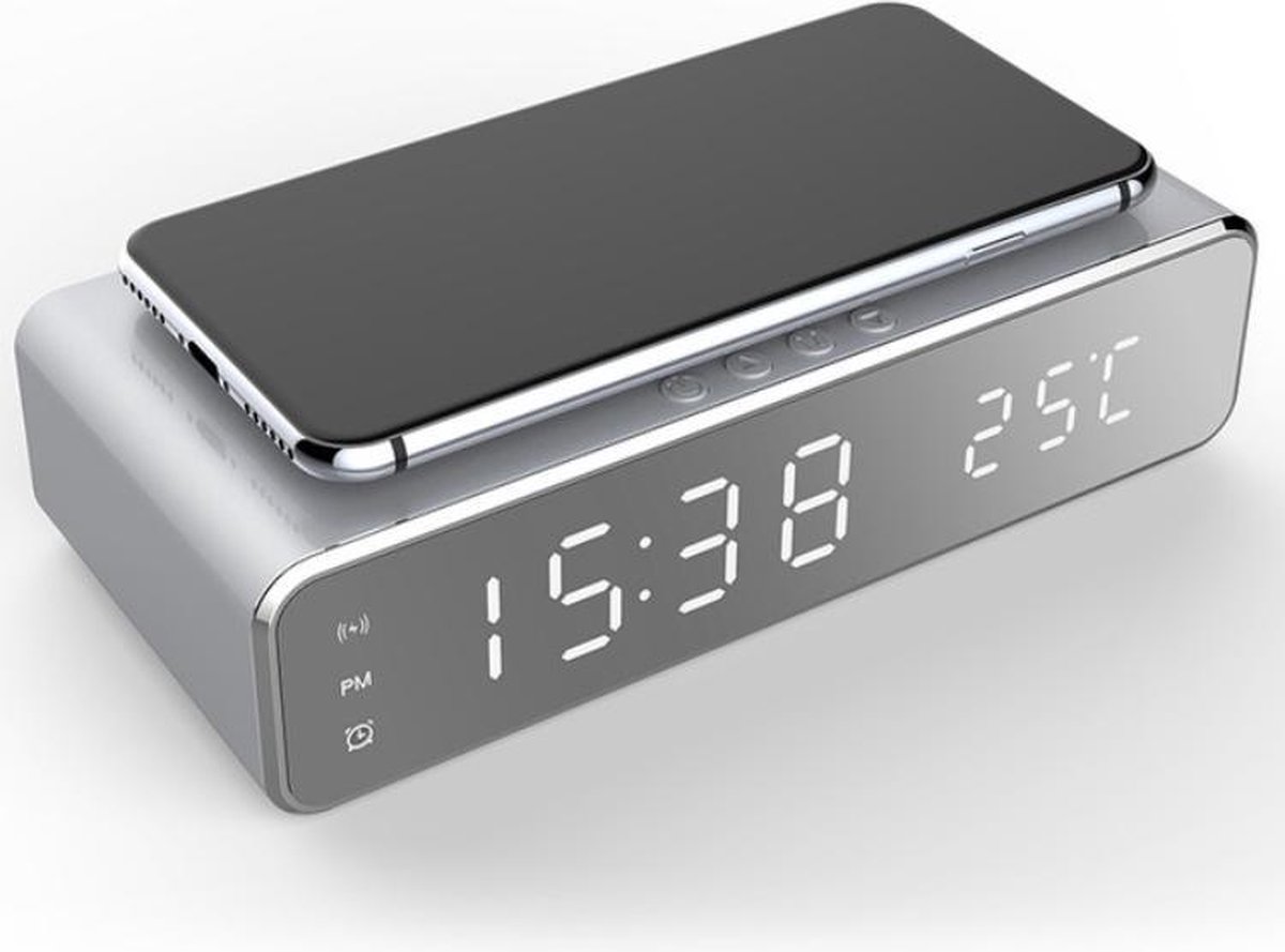 Réveil numérique - Avec chargeur sans fil - Chargeur Qi - Date et heure -  Argent | bol.com