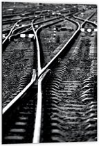 Dibond - Wisselend Treinspoor ( Zwart Wit)  - 60x90cm Foto op Aluminium (Met Ophangsysteem)