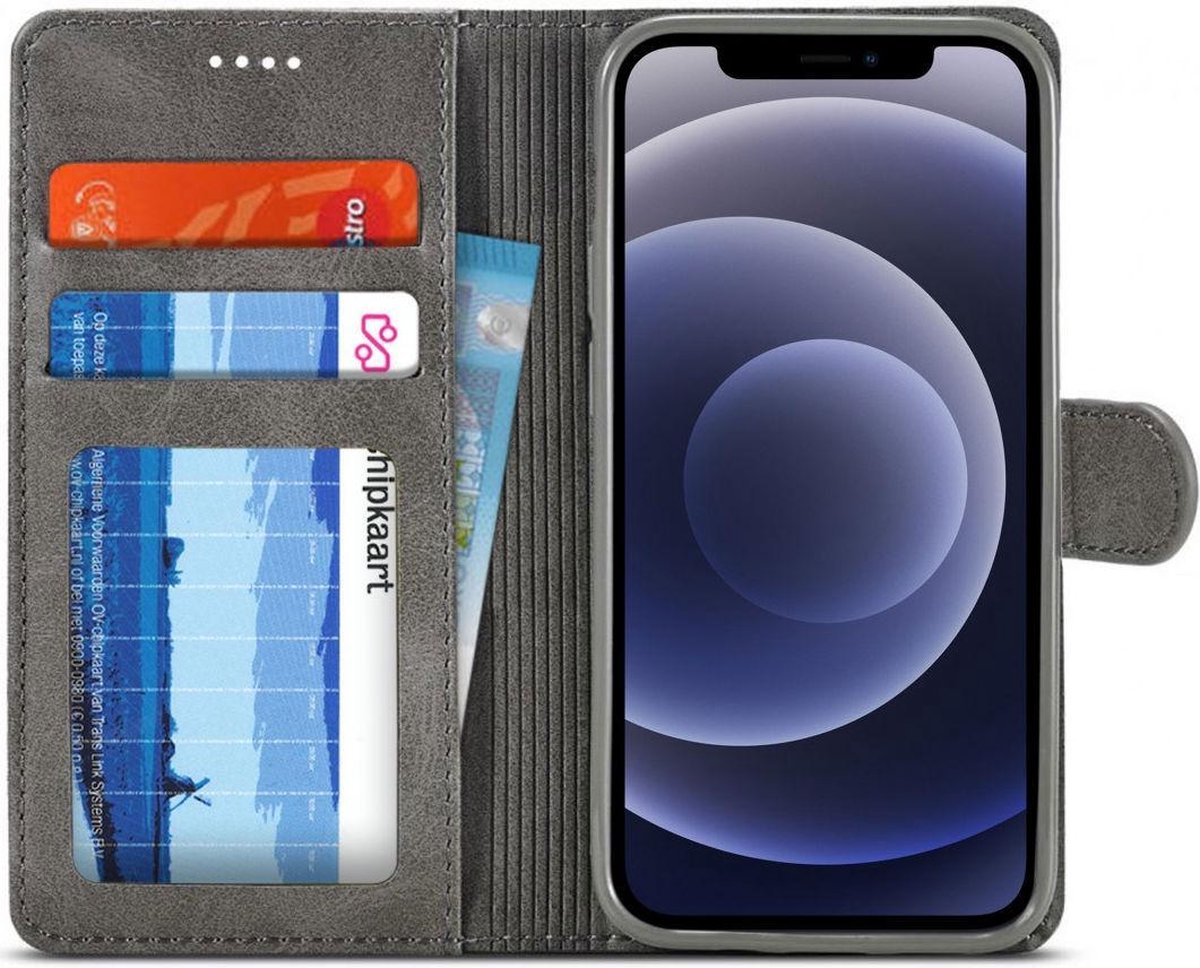 LC.IMEEKE Portemonnee Book Case Hoesje Grijs Geschikt voor Apple iPhone 12 / 12 Pro